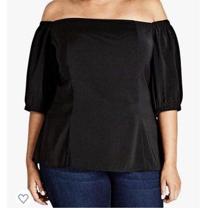 NWT City Chic plus size 18 black off the shoulder zipper back dressy top